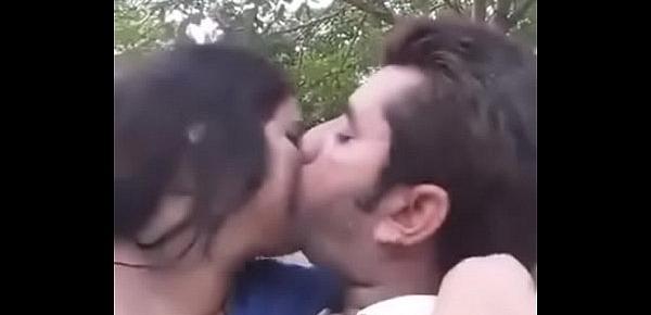  boobs press kissing in park selfi video